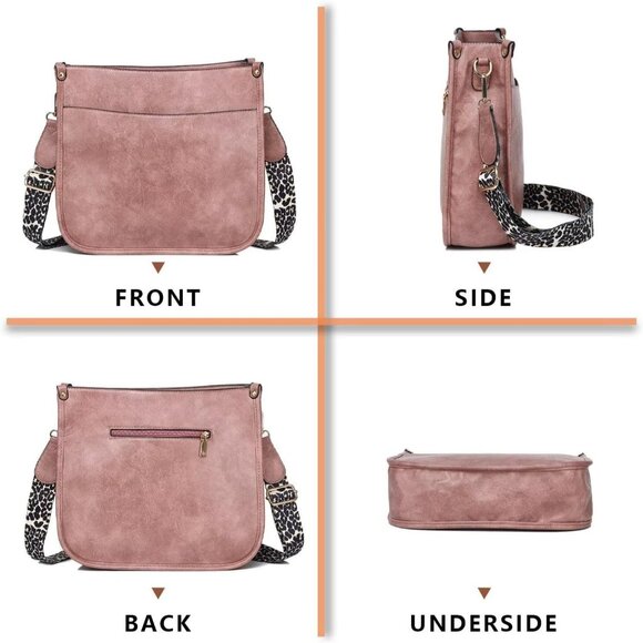 Women’s Pink Leather Purse Zipped Pockets Crossbody Bag and Shoulder Bag - Picture 6 of 6